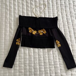 Off The Shoulder Black Floral Top